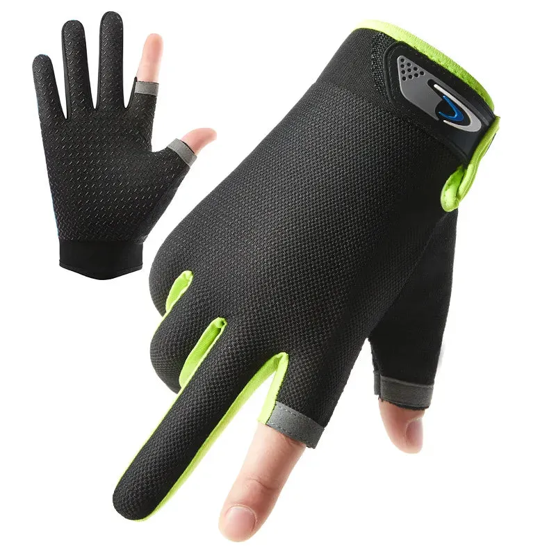 Summer Men's Fishing Gloves Anti-UV Cycling Women Two Finger Cut Male Touch Screen Angling Anti-Slip Breathable Fitness Gloves