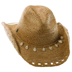 Tommy Bahama Women's Crochet Raffia Cowboy Hat with Shells