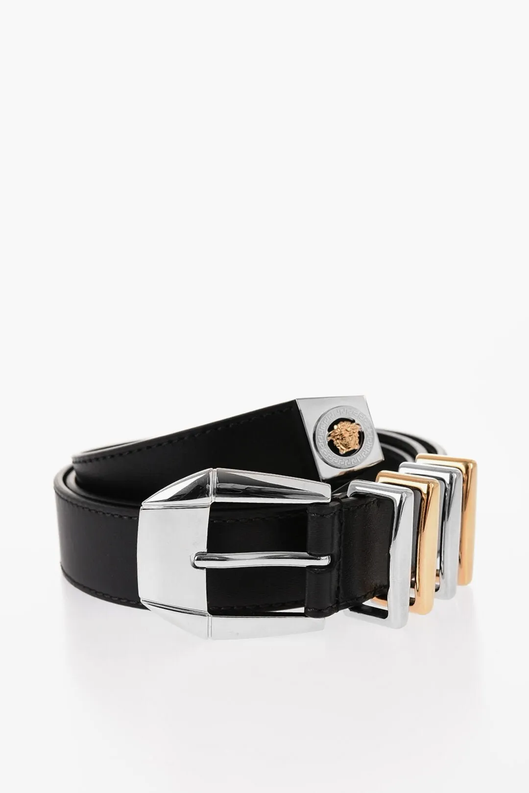 Versace Leather MEDUSA HERITAGE Belt with Two-Tone Metal Loops 30mm