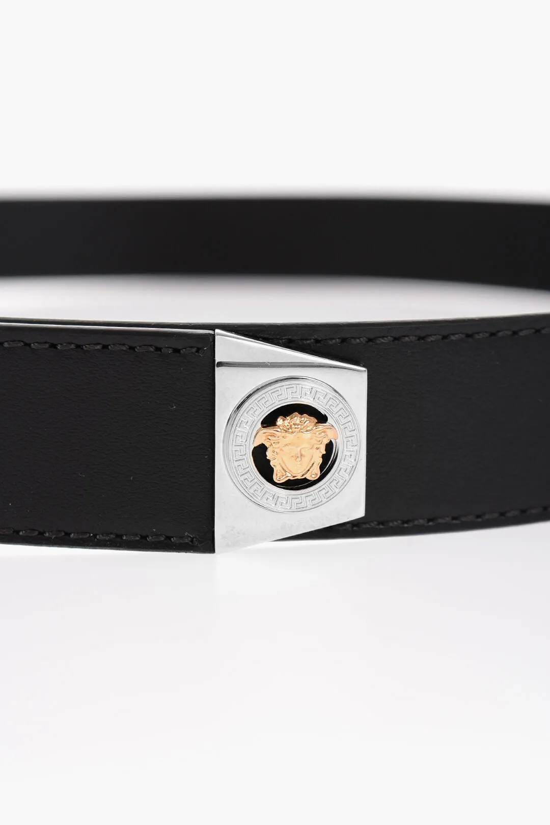 Versace Leather MEDUSA HERITAGE Belt with Two-Tone Metal Loops 30mm