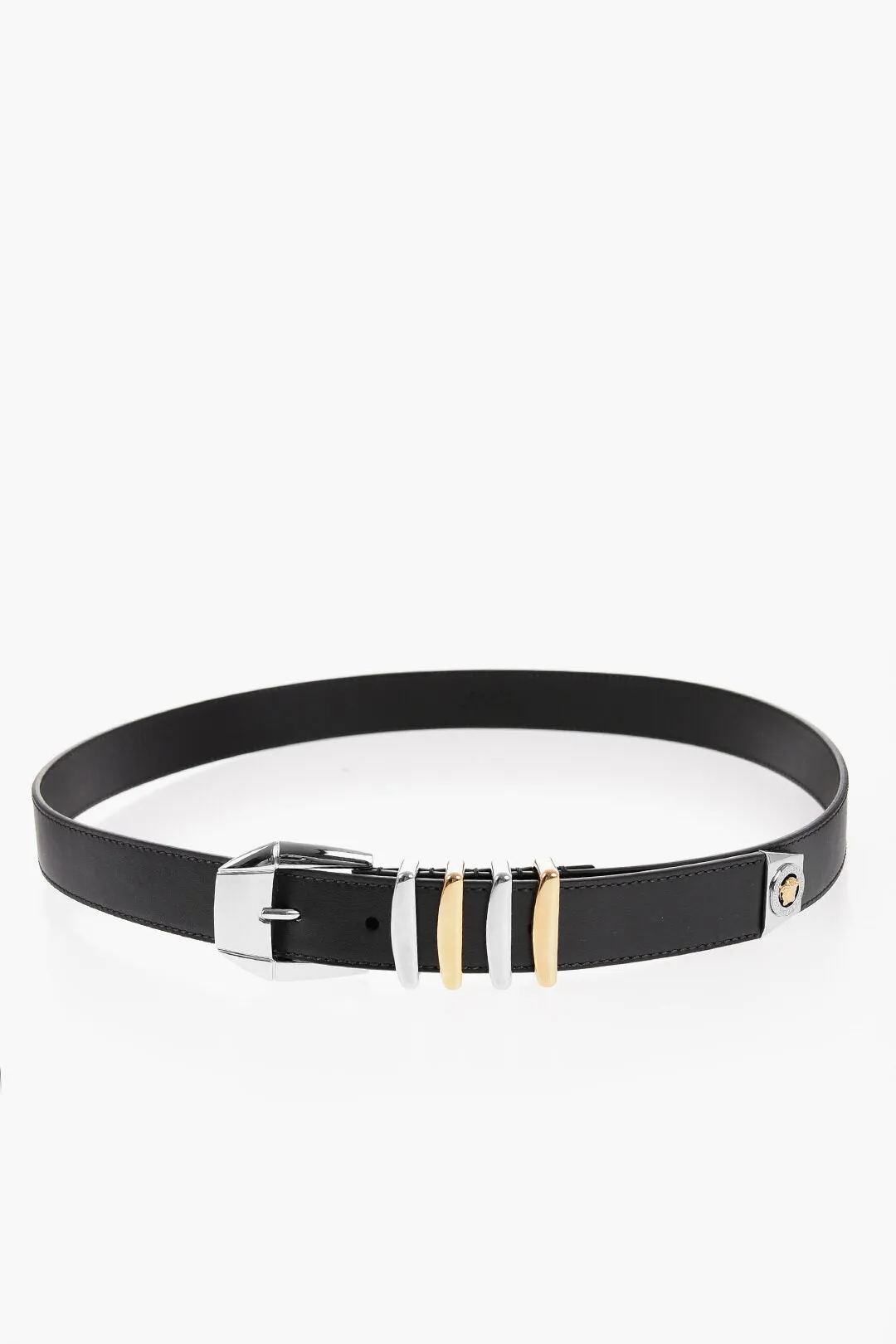 Versace Leather MEDUSA HERITAGE Belt with Two-Tone Metal Loops 30mm