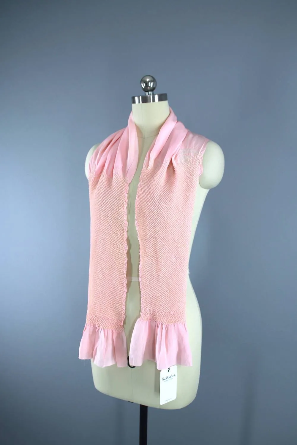 Vintage 1960s Silk Scarf Kimono Obiage / Blush Pink