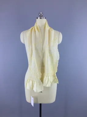 Vintage 1960s Silk Scarf Kimono Obiage / Yellow & White Shibori