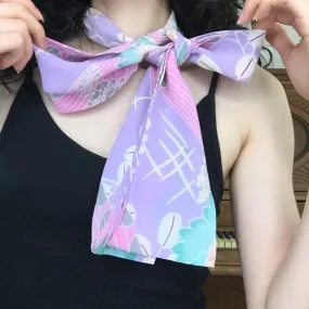 Vintage | Pastel Floral Kawaii Silk Scarf Long Neck Tie Pussy Bow