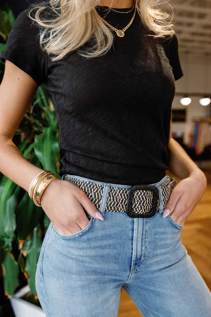 Woven Belt, Mixed Weave Black & Tan